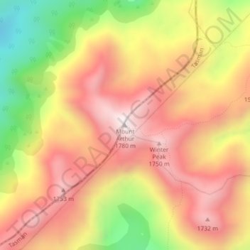 Mappa topografica Mount Arthur, altitudine, rilievo