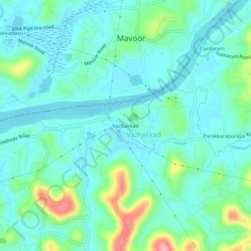 Mappa topografica Vazhakkad, altitudine, rilievo