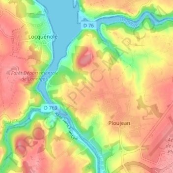 Mappa topografica Lannigou, altitudine, rilievo