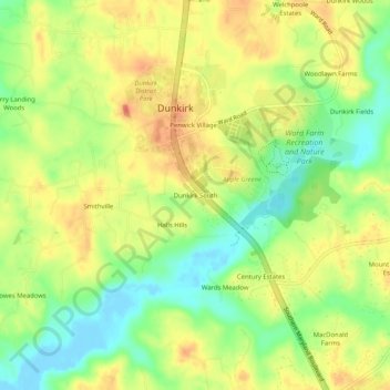 Mappa topografica Dunkirk South, altitudine, rilievo