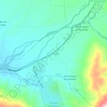 Mappa topografica Puembo, altitudine, rilievo