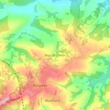 Mappa topografica Woods Green, altitudine, rilievo