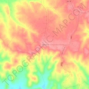 Mappa topografica Eucha, altitudine, rilievo