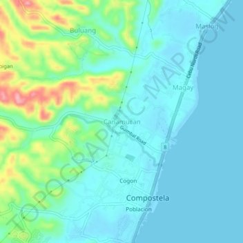 Mappa topografica Canamucan, altitudine, rilievo