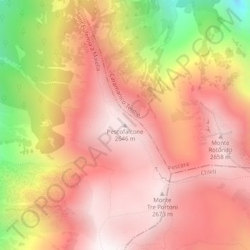 Mappa topografica Pescofalcone, altitudine, rilievo