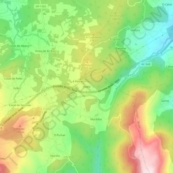 Mappa topografica Pedre, altitudine, rilievo