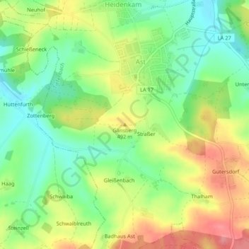 Mappa topografica Gänsberg, altitudine, rilievo