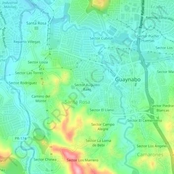 Mappa topografica Sector Augusto Báez, altitudine, rilievo