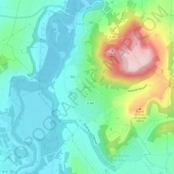 Mappa topografica Mezel, altitudine, rilievo
