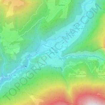 Mappa topografica Les Grands Prés, altitudine, rilievo