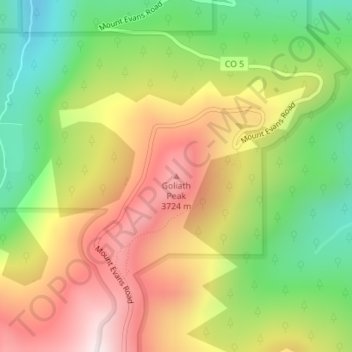 Mappa topografica Goliath Peak, altitudine, rilievo