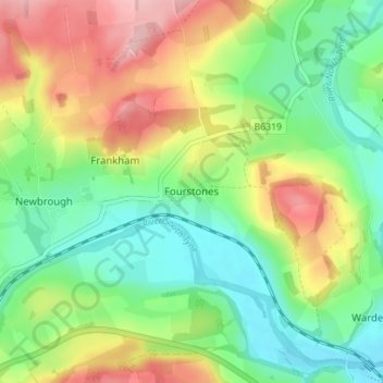 Mappa topografica Fourstones, altitudine, rilievo