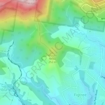 Mappa topografica Mount Nebo, altitudine, rilievo