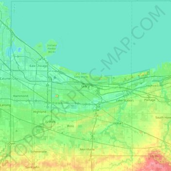 Mappa topografica Gary, altitudine, rilievo