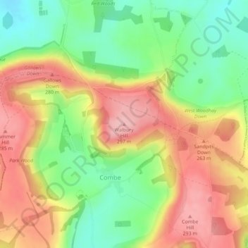 Mappa topografica Walbury Hill, altitudine, rilievo