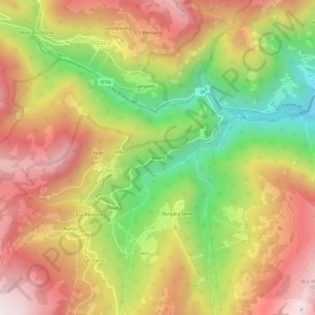 Mappa topografica Ruera, altitudine, rilievo