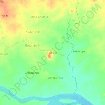 Mappa topografica Kothapet, altitudine, rilievo