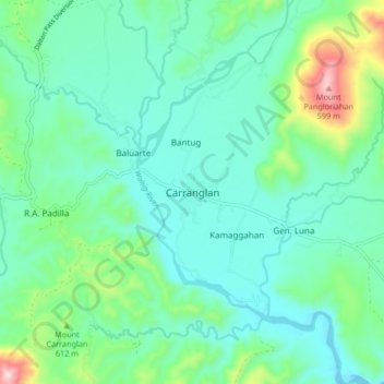 Mappa topografica Carranglan, altitudine, rilievo