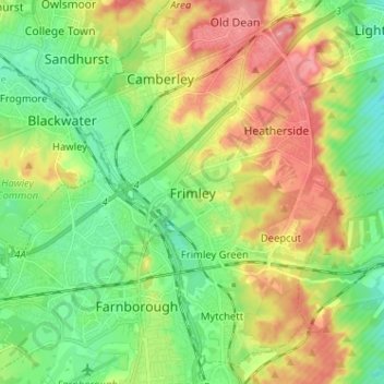 Mappa topografica Frimley, altitudine, rilievo
