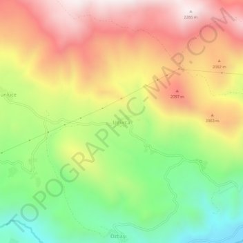 Mappa topografica Uğurca, altitudine, rilievo
