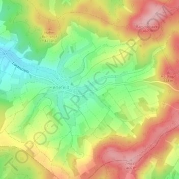 Mappa topografica Hessisches Bergland, altitudine, rilievo