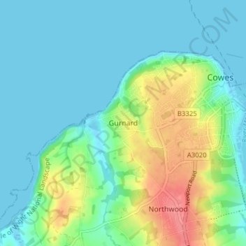 Mappa topografica Gurnard, altitudine, rilievo