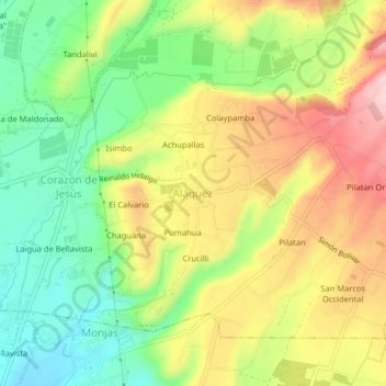 Mappa topografica Aláquez, altitudine, rilievo