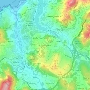 Mappa topografica O Monte Pequeno, altitudine, rilievo