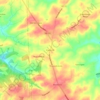 Mappa topografica Shawsville, altitudine, rilievo