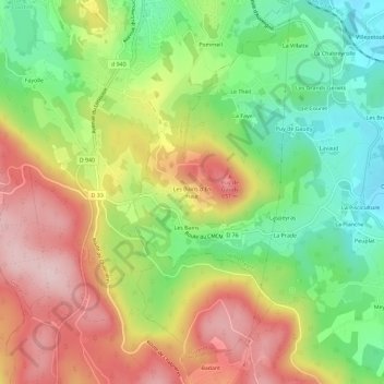 Mappa topografica Les Bains d'En Haut, altitudine, rilievo