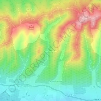 Mappa topografica Valea Mantei, altitudine, rilievo