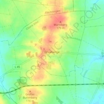 Mappa topografica Druxberge, altitudine, rilievo