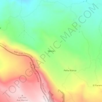 Mappa topografica Monte, altitudine, rilievo