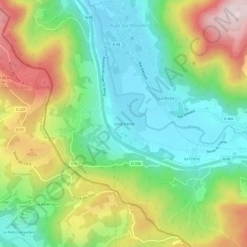 Mappa topografica Longchamp, altitudine, rilievo