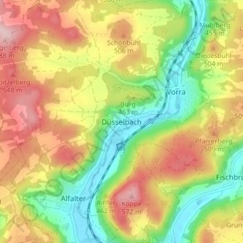 Mappa topografica Düsselbach, altitudine, rilievo