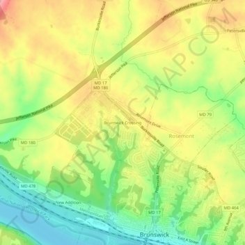 Mappa topografica Brunswick Crossing, altitudine, rilievo