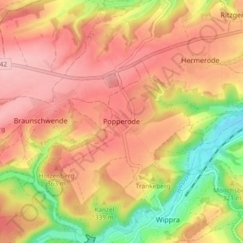 Mappa topografica Popperode, altitudine, rilievo