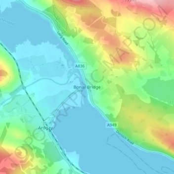 Mappa topografica Bonar Bridge, altitudine, rilievo
