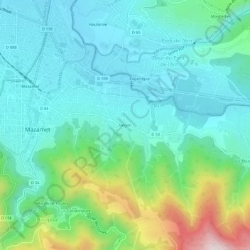 Mappa topografica Négrin, altitudine, rilievo