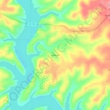 Mappa topografica Sundown, altitudine, rilievo