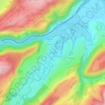 Mappa topografica Le Beugnon, altitudine, rilievo