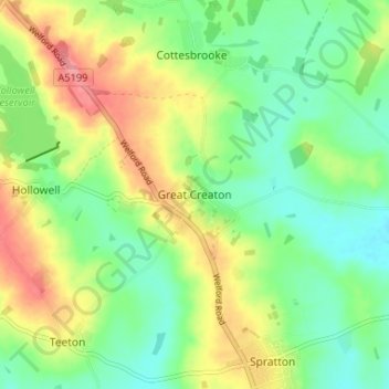 Mappa topografica Great Creaton, altitudine, rilievo