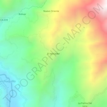 Mappa topografica El Vencedor, altitudine, rilievo