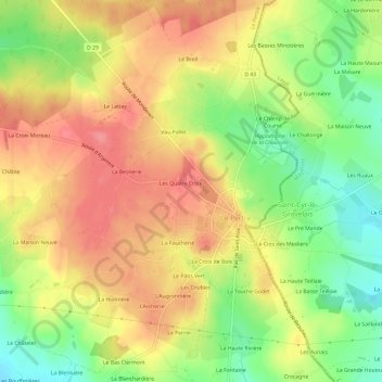 Mappa topografica Les Bas Poiriers, altitudine, rilievo