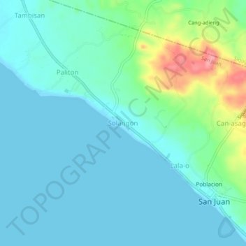 Mappa topografica Solangon, altitudine, rilievo