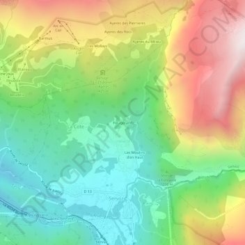 Mappa topografica Fieugerand, altitudine, rilievo