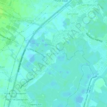 Mappa topografica Santa Monica, altitudine, rilievo