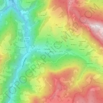 Mappa topografica Murin, altitudine, rilievo