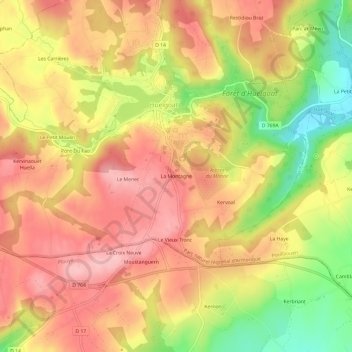 Mappa topografica La Montagne, altitudine, rilievo