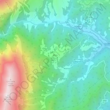 Mappa topografica Altino, altitudine, rilievo